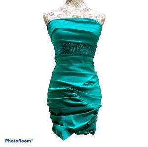 RUBY ROX Teal Peacock Bodycon Party Strapless Dress W Zippered Back Size 11